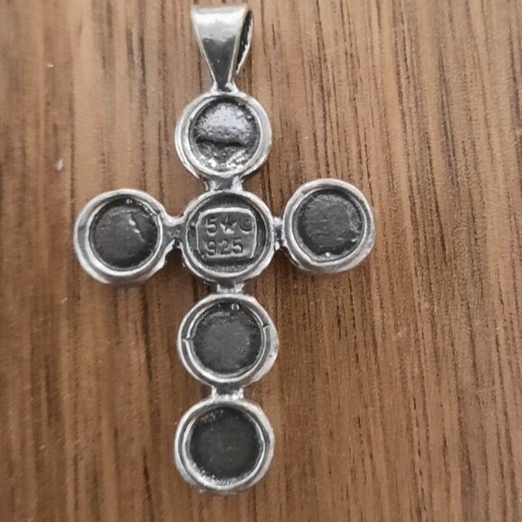 1.5" Auth Navajo Southwest 925 Silver Cross Necklace Pendant Real Turquoise 5* c - Picture 5 of 7